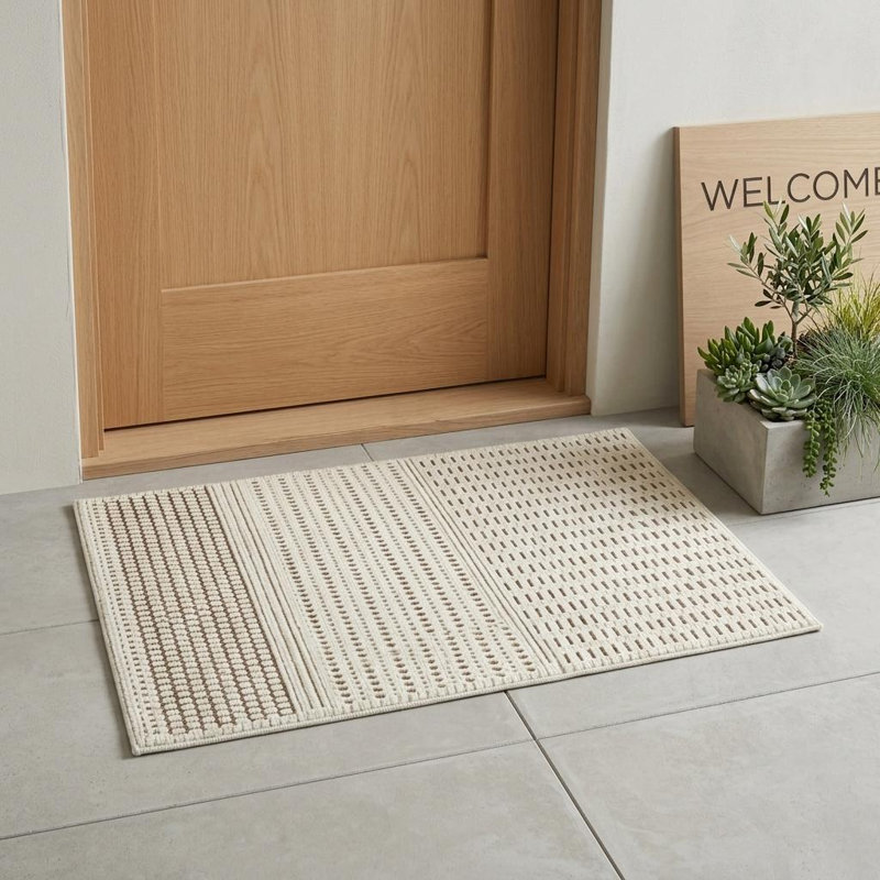 Tapis d'extérieur à motif géométrique beige et brun 3 pi x 5 pi