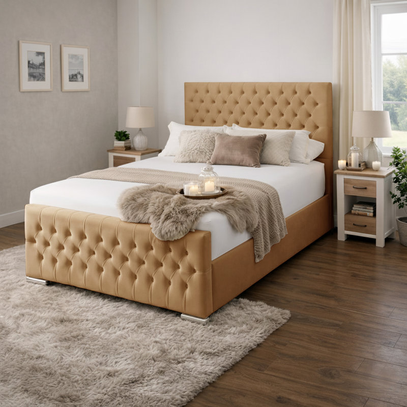 Kensington Upholstered Bed Frame, Kingsize (5'), Beige