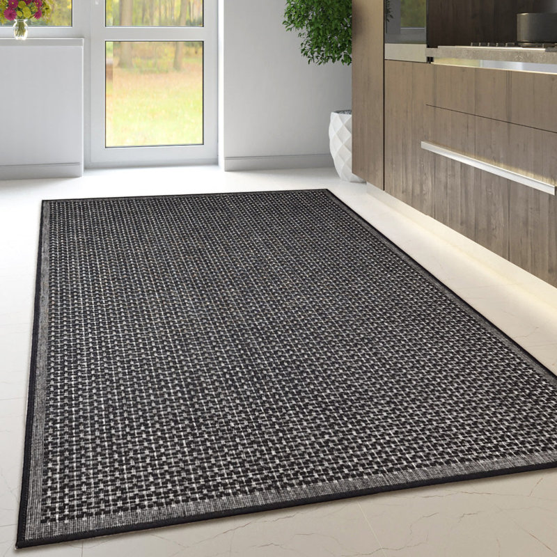 Non Slip Plain Solid Rug Flat Weave Kitchen Living Room Carpet, Rectangle 160 x 225 cm, Black