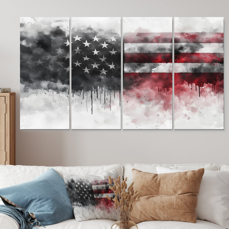 Annalise - USA Wall Art - Art mural traditionnel sur toile, 4 pièces, H 32 po x l 64 po