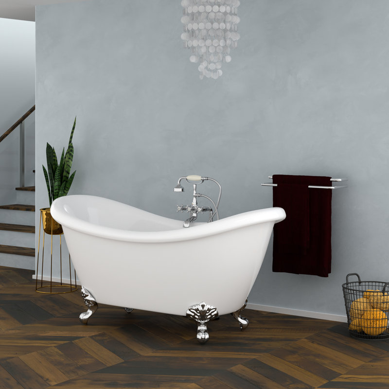 63'' x 28'' Soaking Acrylic Bathtub, Polished Chrome