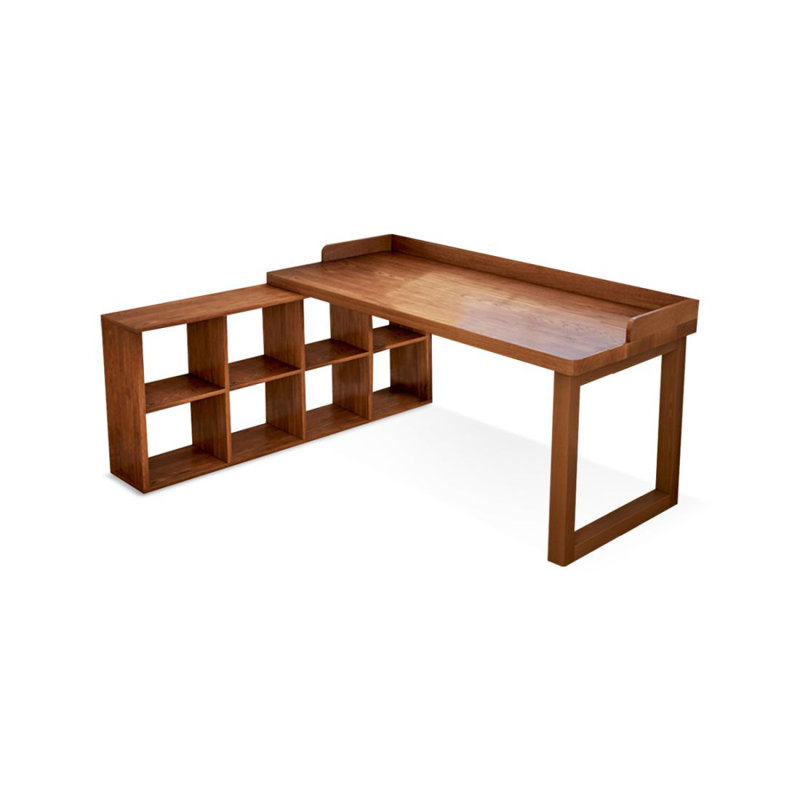 Bureau en bois massif avec grille et bureau intégré en forme de L avec cloison, H 29,53 po x l 55,12 po x P 55,12 po