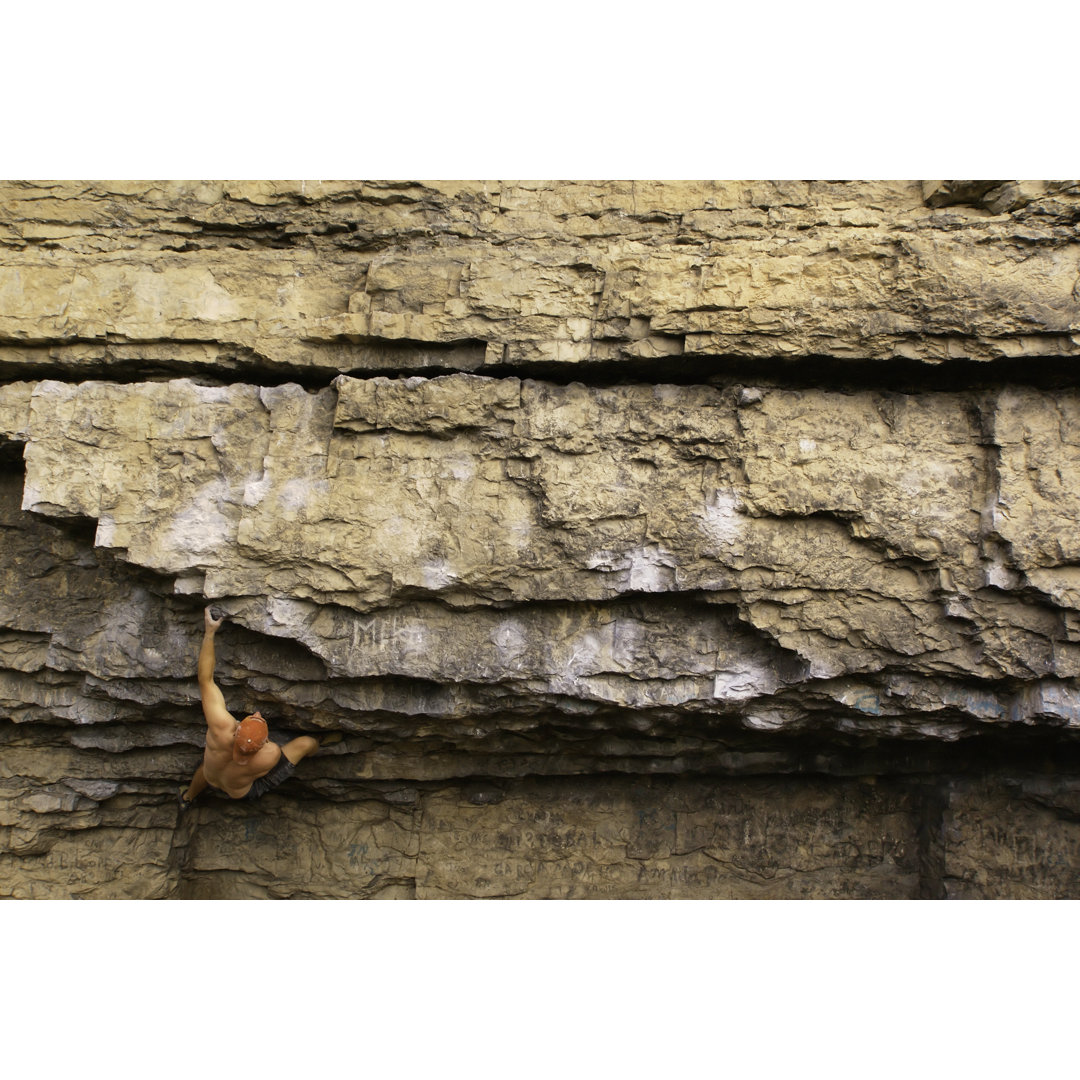 Rock Climber Climbing Landscape von Amygdala_imagery - No Frame Print on Canvas