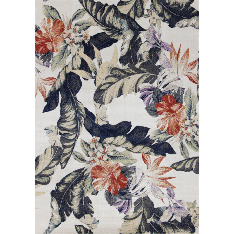 Tapis d'intérieur crème à motif floral rouge et bleu Sara, Rectangle 7 pi 10 po x 10 pi 6 po