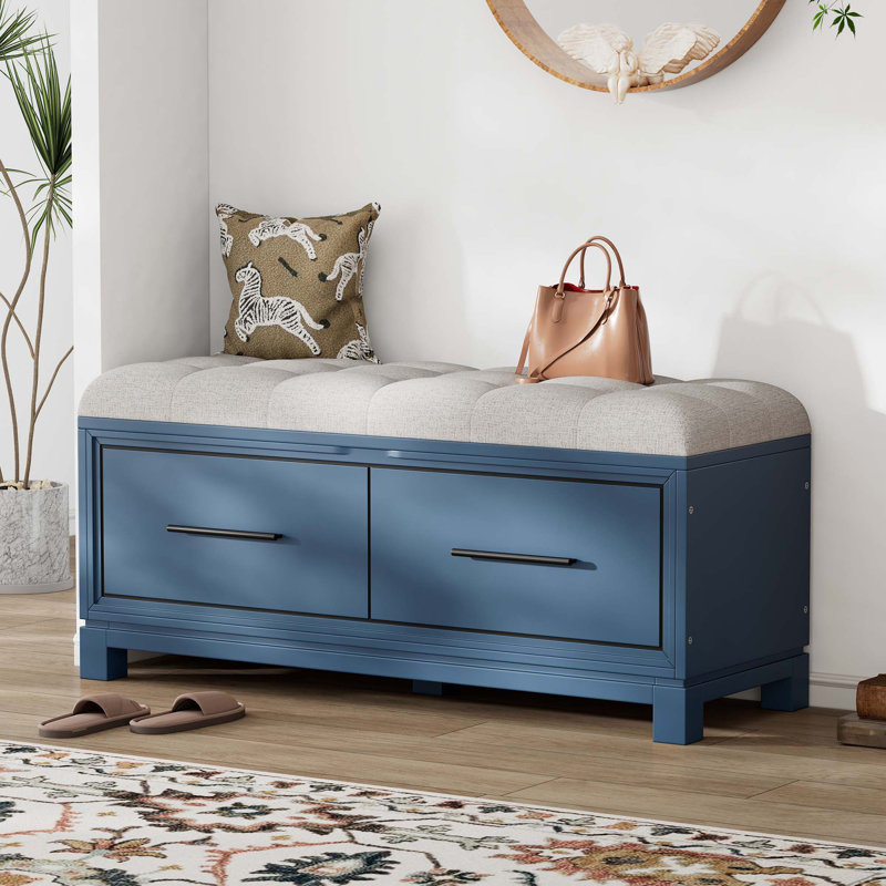 Banc à chaussures avec coussin amovible et rangement dissimulé, Marine