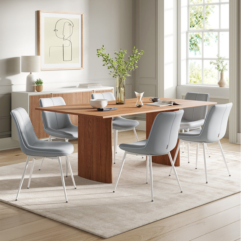 Chaise de salle à manger en cuir avec assise rembourrée confortable, Gris colombe / blanc