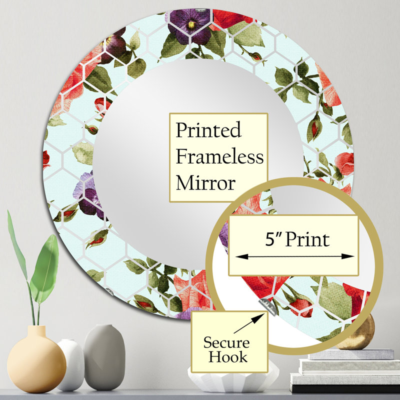 Fleurs rouges rétro - miroir mural traditionnel, 24 po x 24 po