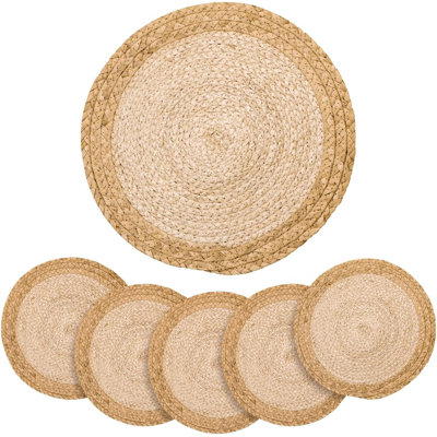 Round Woven Placemats Set Of 6 - Boho Farmhouse Rattan Table Chargers For Dining Decor, Natural Jute Braided Place Mats, Rustic Wicker Design, 13 Inch