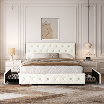 Upholstered Bed Frame with Drawer Storage