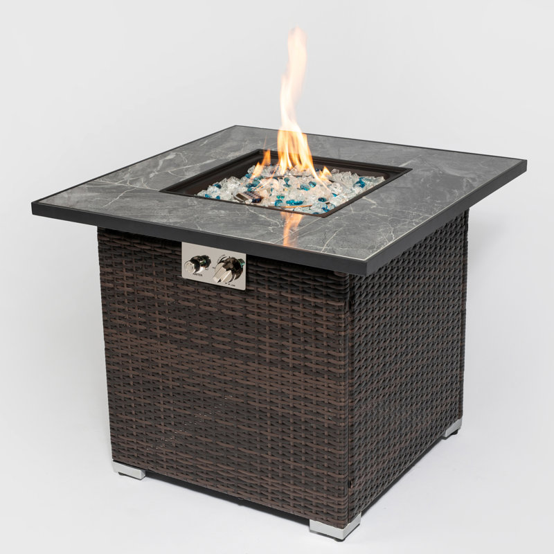 30inch Propane Gas Fire Pit Table With Lid, 40000btu Flame Power, Dark Brown , Ceramic Tile Tabletop, Steel Construction, Rain Cover Table, Heat Energy Output Capacity Advantage, Structure, Included