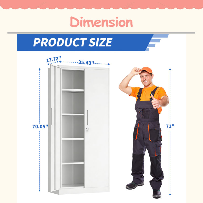 71"H Metal Garage Storage Cabinet,Tool Steel Locking Cabinet With Doors And 4 Shelves, Tall Cabinets For Garage Storage Systems Lockable File Cabinet For Home Office, Classroom/Pantry