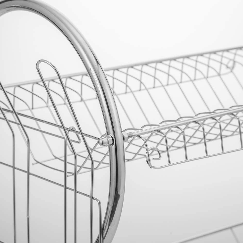 2 Tier Dish Drainer Rack With Utensil Holder Dish Drainer Cup Holder And Dish Rack For Kitchen Counter Top Silver Chrome Plated