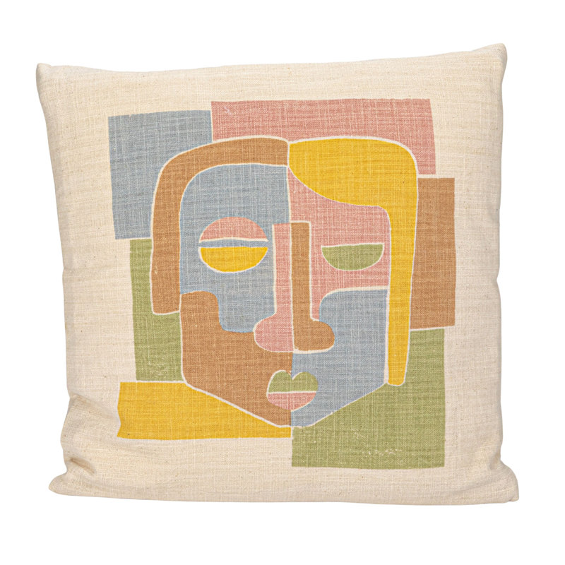 Colorful Abstract Face Graphic Cotton Throw Pillow