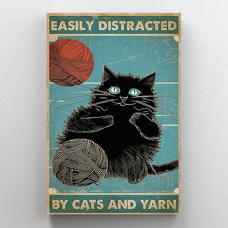"Easy Facilement" par les chats et le fil - 1 pièce Recta "Facilement" par les chats et le fil sur toile, impression
