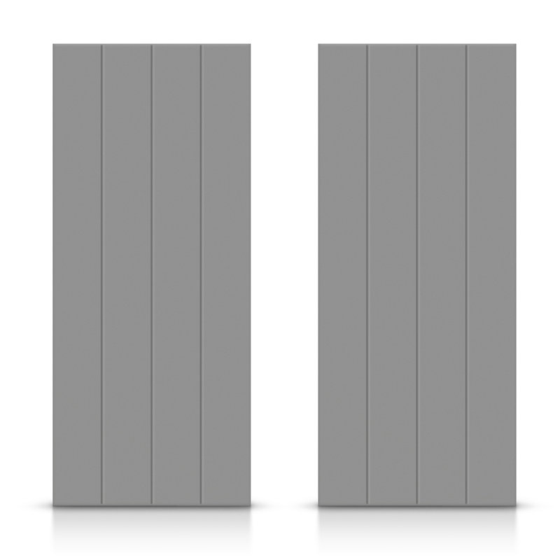 Porte de placard coulissante à panneaux en bois manufacturé, 48 po x 80 po, Gris clair