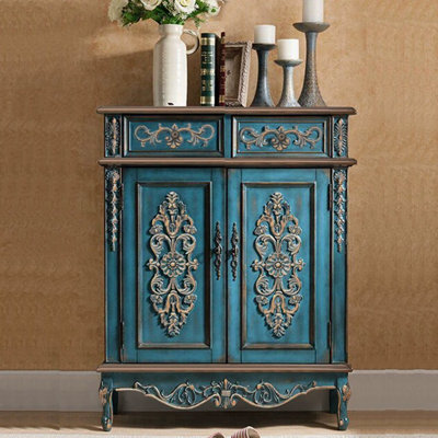 Banc de rangement bleu en bois manufacturé
