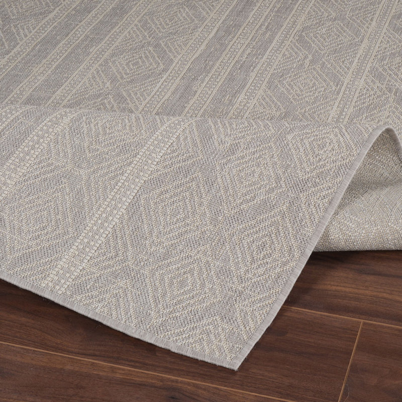 Grey Modern Outdoor Rug, Geometric Stain Resistant Easy to Clean Rug For Patio, Balcony, Decks & Garden