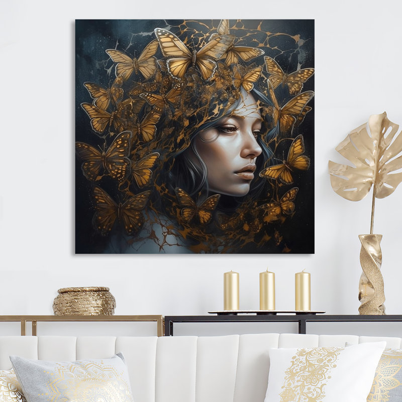 «Femelle Golden Butterflies II», impression sur toile, H 24 po x l 24 po x P 1 po, Toile tendue