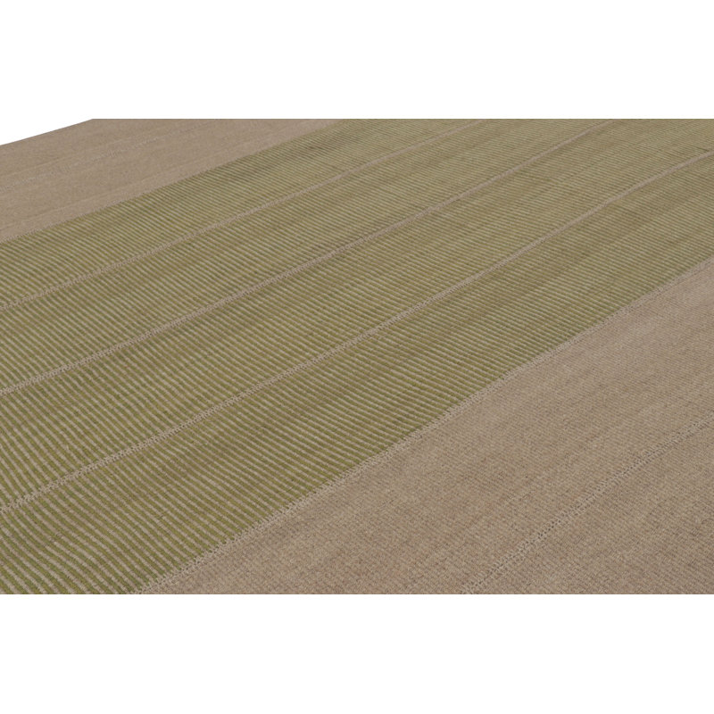 Rug & Kilim’S Contemporary Kilim With Textural Beige And Green Stripes