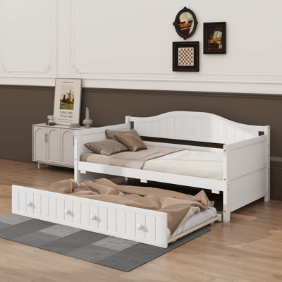 Daybed Frame In Twin Size, Featuringtrundle Bed , Convertible Sofa Bed Frame, Wooden Daybed With Wood Slat Backing For Bedroom & Living Room