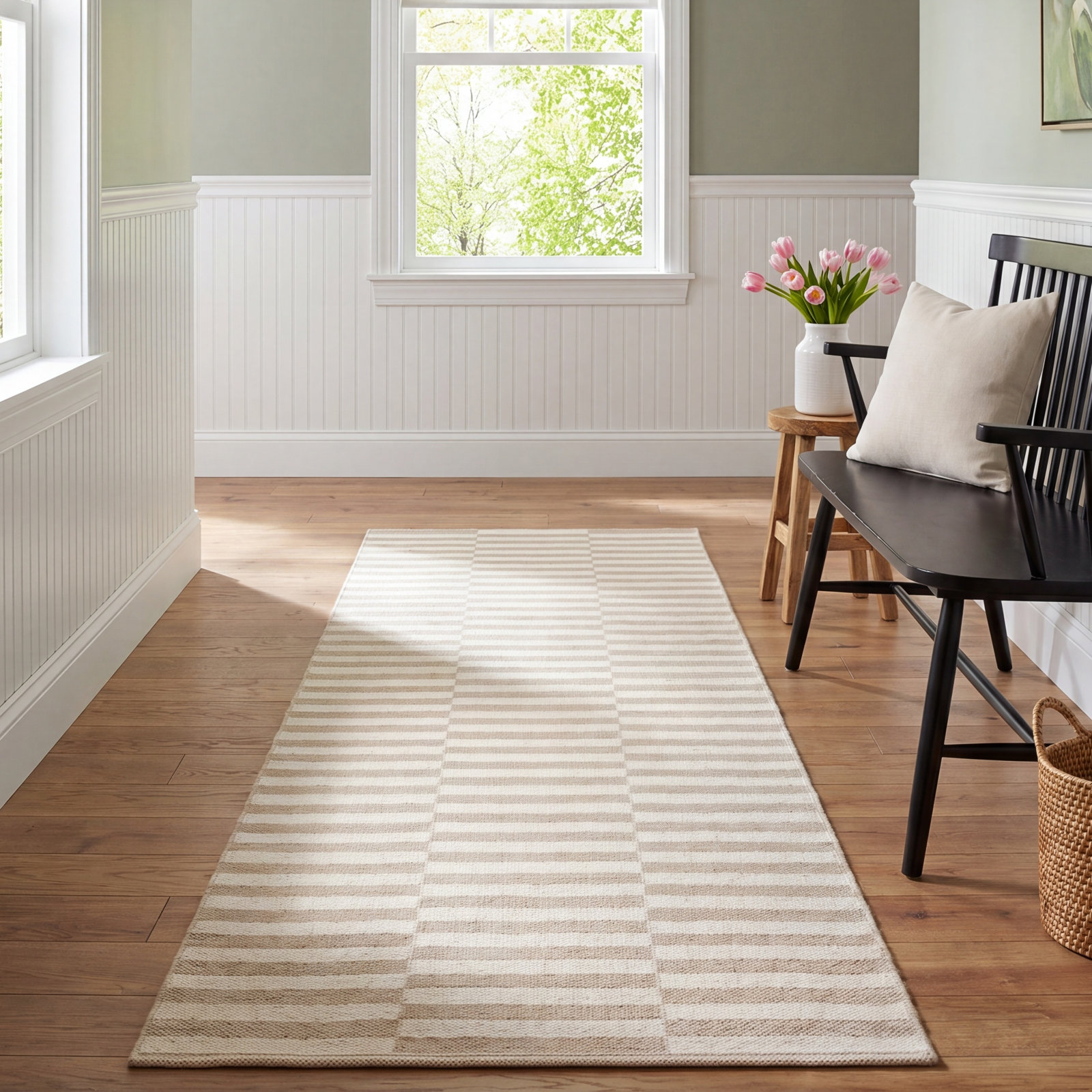 Ilona Ivory Light Gray Striped Cotton Rug, Runner 2'3" x 13'