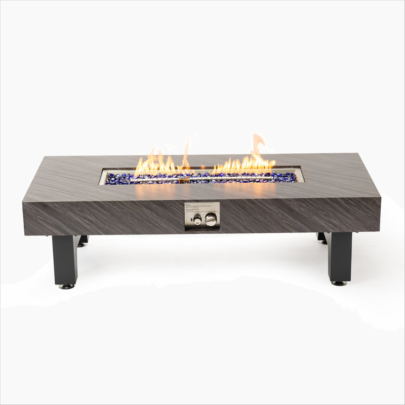 54_inch Iron  Fire Pit Table(Stone), Black, 15" H x 53.54" W x 23.62" D