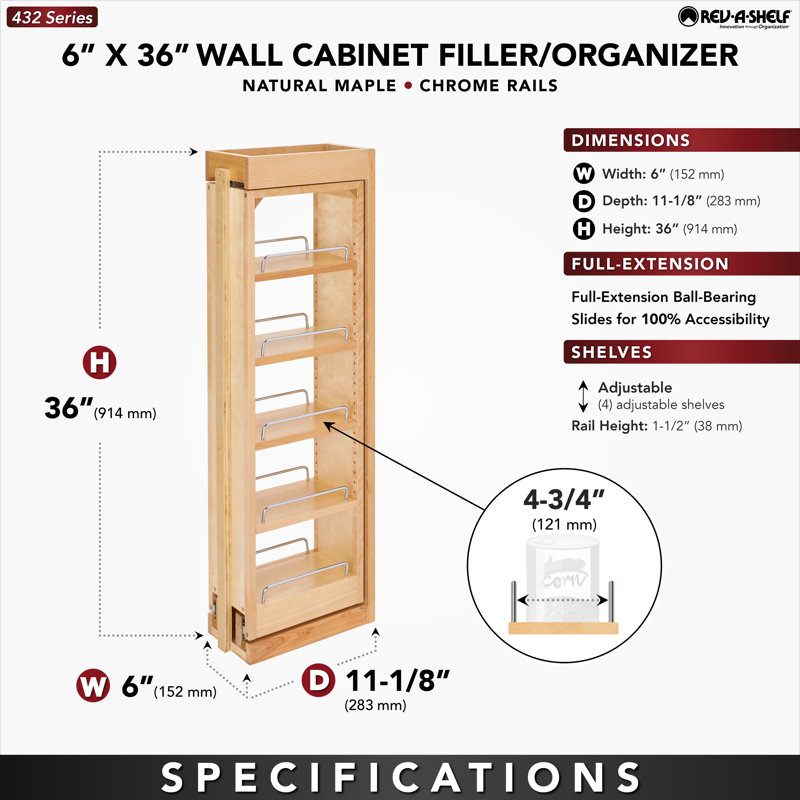Organisateur de rangement mural Rev-A-Shelf , H 36 po x l 6 po x P 11,13 po
