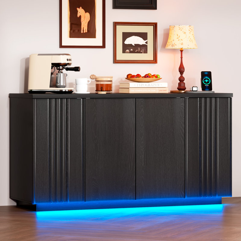Buffet avec rangement et 2 tablettes réglables, Noir