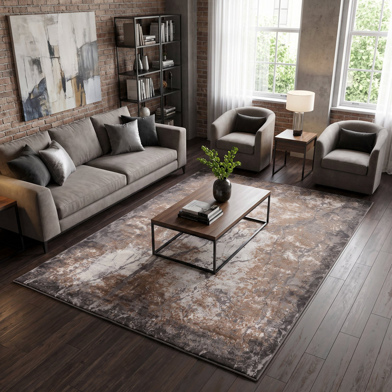 Studebaker Collection Grey Contemporary Area Rug, Rectangle 3'9" x 5'9"