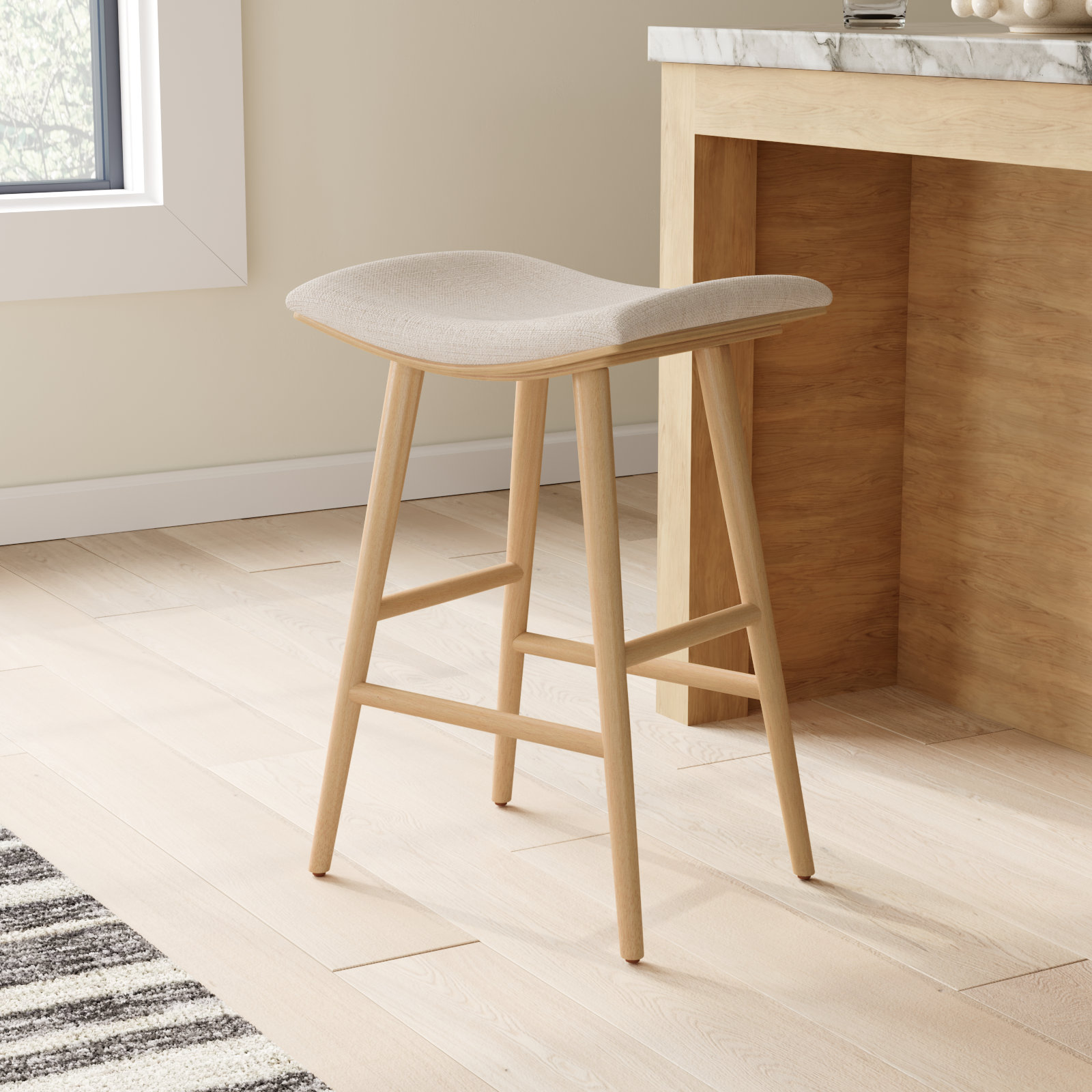 Schaeffer Solid Wood Stool, Counter Stool (26" Seat Height), Rayon/Viscose - Essence Natural/Light Parawood