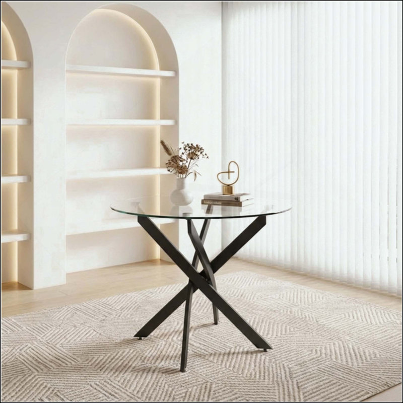 Table de salle à manger ronde, table de salle à manger en verre avec pieds, table de cuisine moderne pour la maison, salle à manger