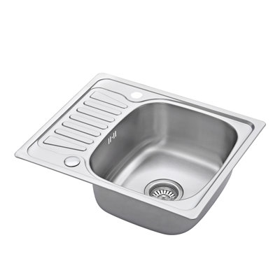 Belfry Kitchen Heracles 480mm W Single Bowl Stainless Steel Drop-In Kitchen Sink with 2 Faucet Holes