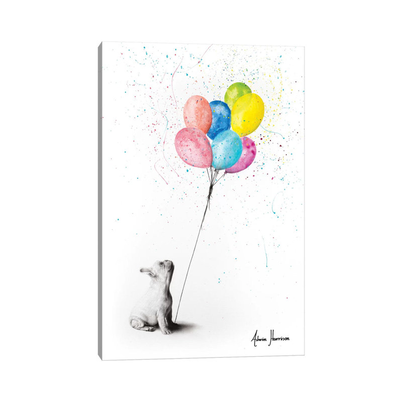 The French Bulldog And The Balloons by Ashvin Harrison - Wrapped Canvas Print, 101.6 cm H x 66.04 cm W x 1.91 cm D