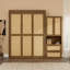 Lit double pleine grandeur en bois massif avec rotin Lit escamotable avec 1 tablette de rangement latérale, parfaite pour la chambre d'amis, pour la chambre à coucher, la chambre d'amis, le bureau personnel