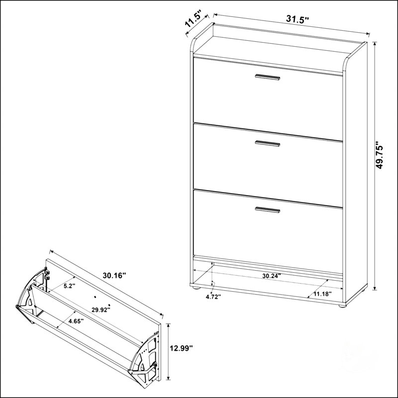 White 3-Tier Engineered Wood Shoe Cabinet, White