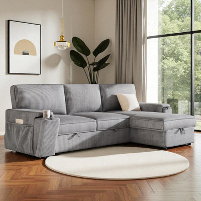 2 - Piece Upholstered Pull Out Sectional Sleeper Sofa With Storage Chaise