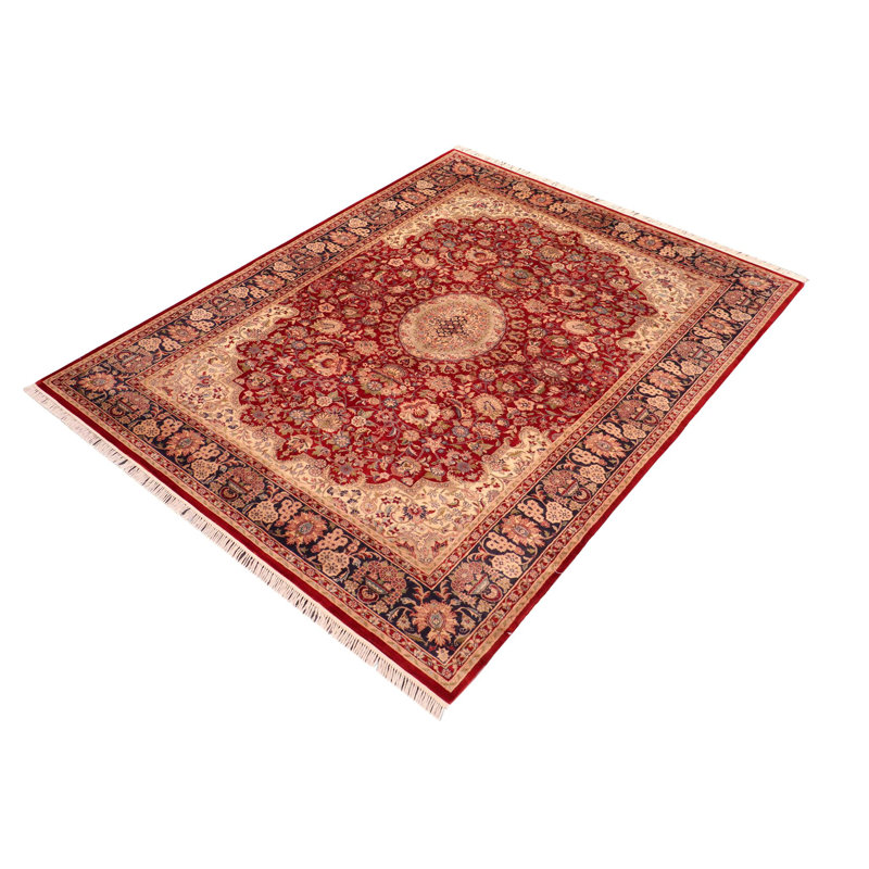 Tapis de zone en laine rouge/beige 6 pi x 9 pi 3 po one-of-kind à la main noué la Parkhill