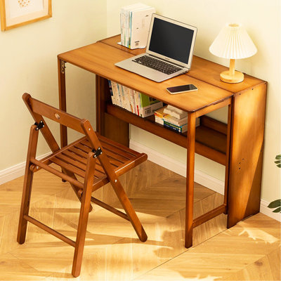 Bamboo Folding Desk,Space-Saving Computer Desk for Small Spaces, Foldable Study Table for Bedroom, Home Office, Dorm, Apartment (Walnut)