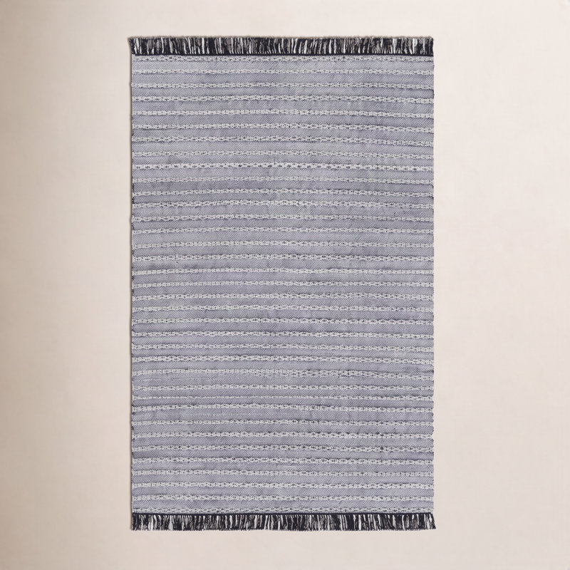 Lorenzo Striped Handmade Flatweave Black/Gray Indoor / Outdoor Area Rug, Rectangle 8' x 10'