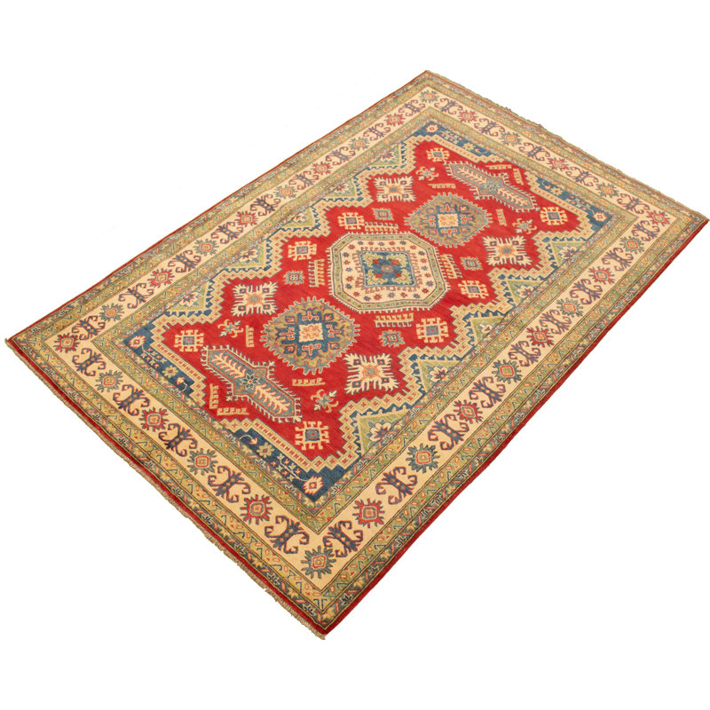 Tapis décoratif en laine rouge de conception unique 6 pi 10 po X 9 pi 8 po noué à la main New Age