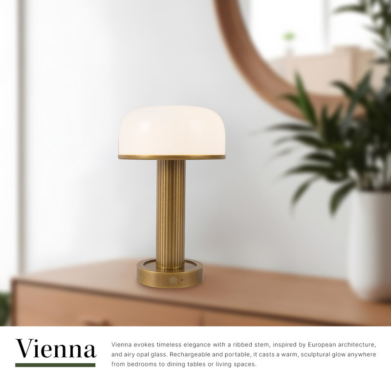Vienna 9-in Black dimmable LED Table Lamp, Vintage Brass