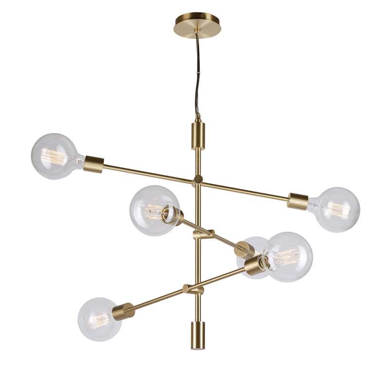Lustre géométrique spoutnik à 6 lumières Kobe, Or doux