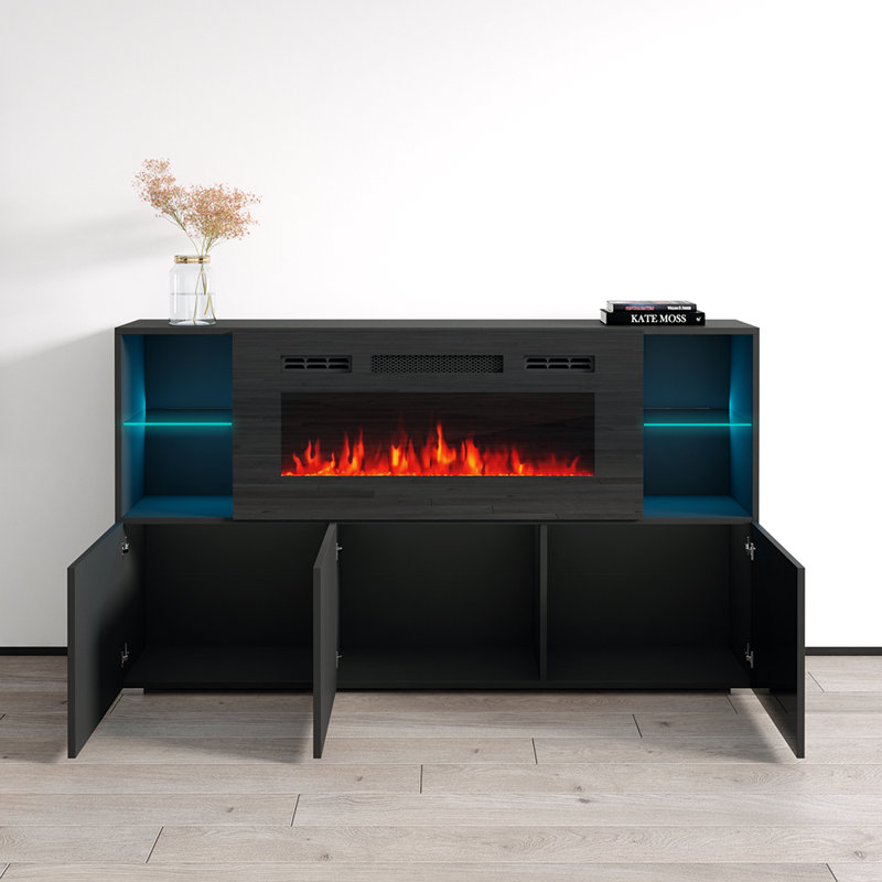 Buffet 63 po avec foyer électrique Camberlynn, Noir