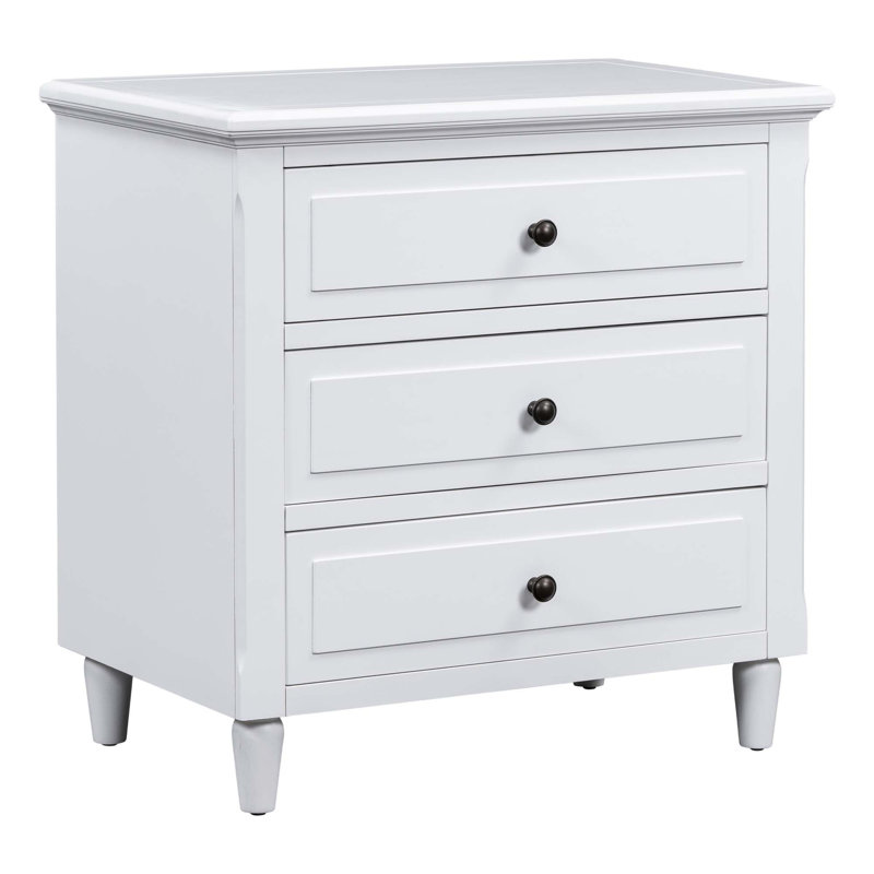Armoire de chevet avec trois tiroirs robustes, Blanc