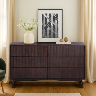 6 Drawers Solid Wood Dresser With Push-Open Design & Contemporary Fluted Fronts for Bedroom Organization Bayou Breeze Color: Walnut
