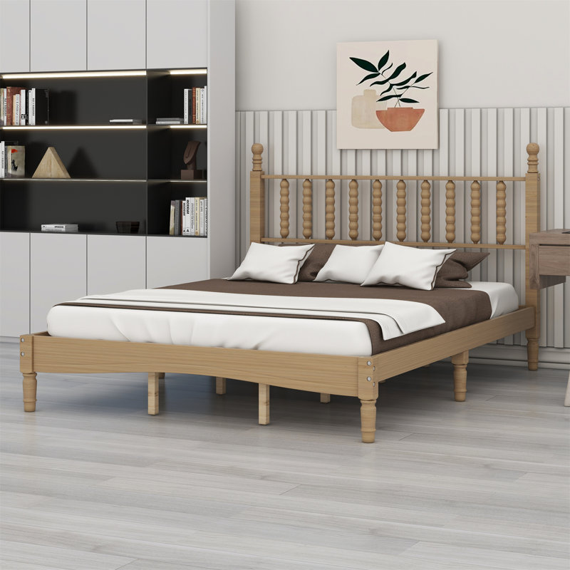 Lit plateforme en bois avec tête de lit en forme de gourde, lit plateforme de style rétro avec support à lattes en bois