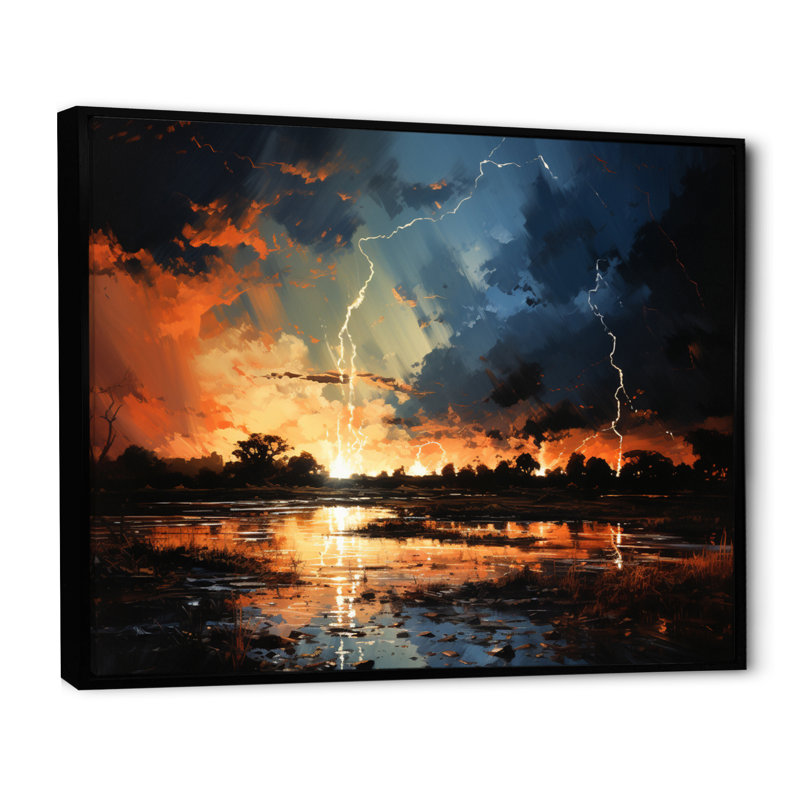 Dramatic Lightning Nights V, reproduction d'art sur toile, H 34 po x l 44 po x P 1,5 po, Cadre flottant noir