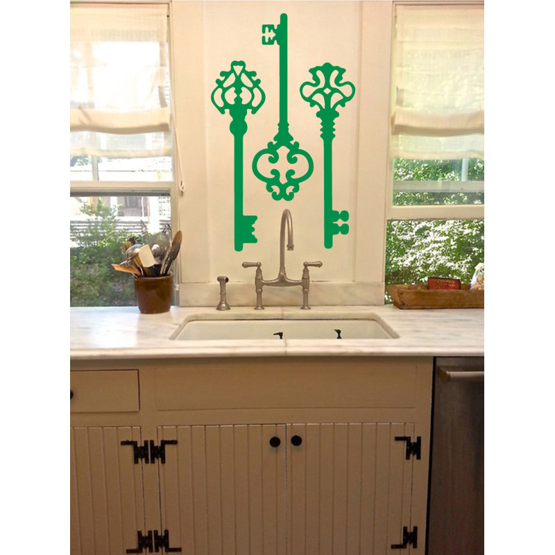 Décalcomanie murale clés squelettes, H 22 po x l 21 po x P 0,01 po, Vert clair
