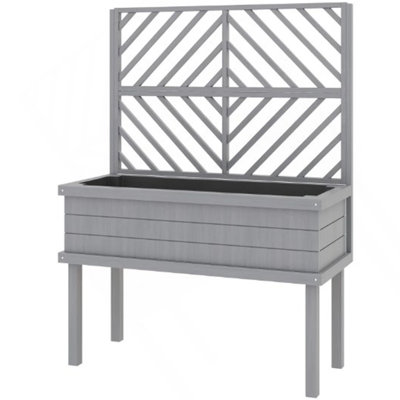 Spacious Raised Garden Bed,Elevated Wood Planter With Trellis For Climbing Plants,With Legs And Drainage Holes