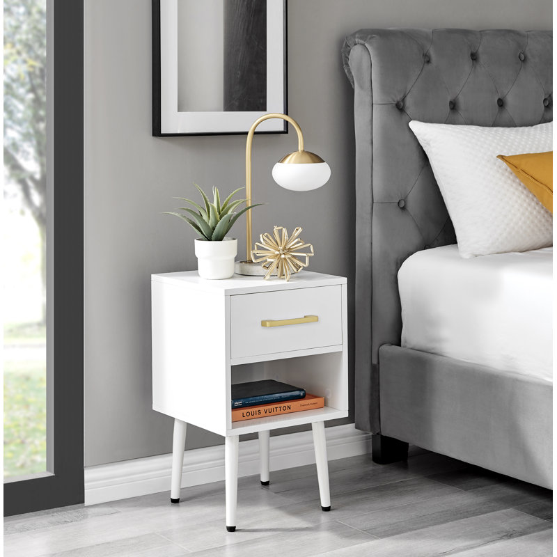 Taylor 1 Drawer Bedside Table, White/Gold